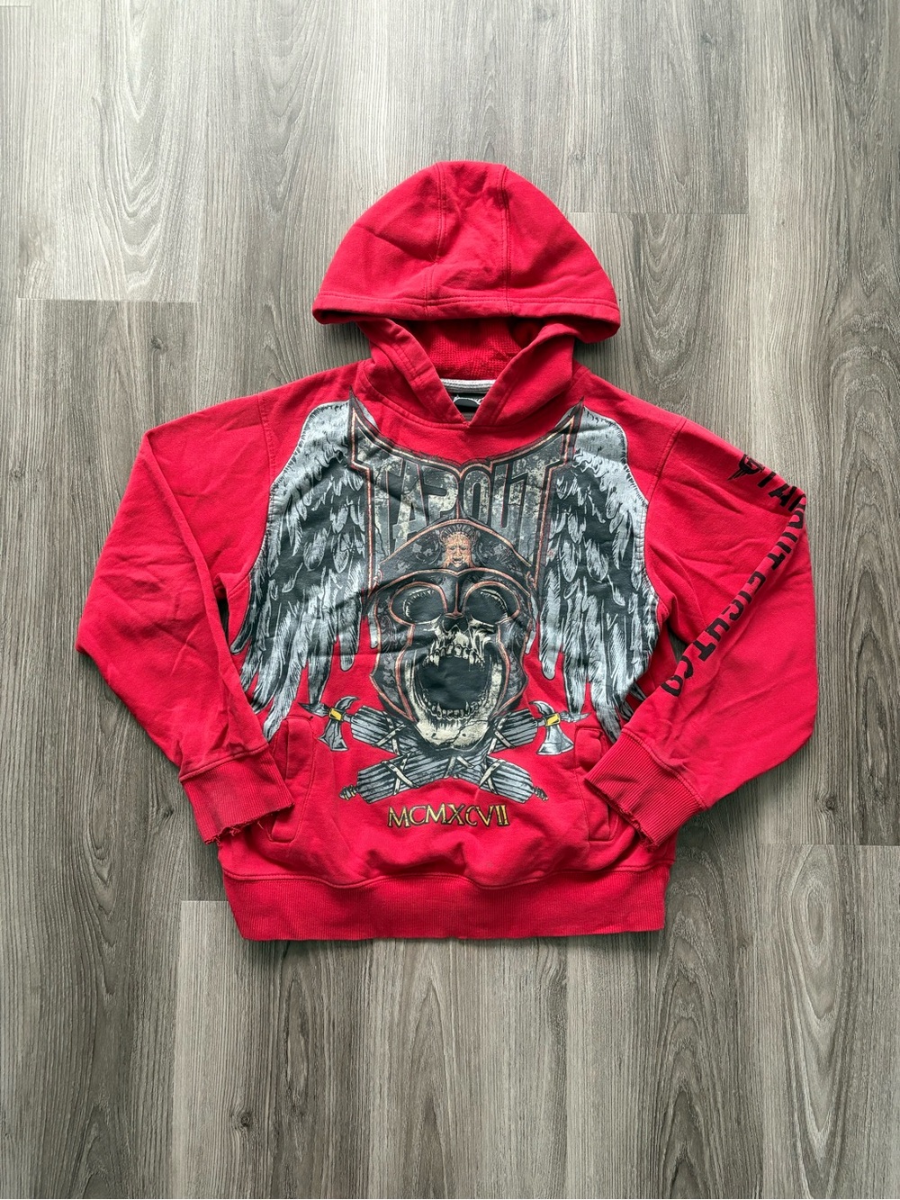 Tapout Red Hoodie with Winged Skull Graphic